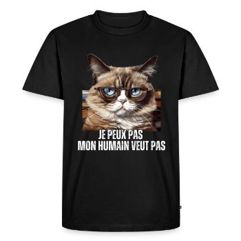 Je peux pas mon humain veut pas lunette chat - T-shirt Premium bio Homme - noir - Devant - Nico (187cm)