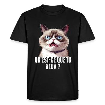Humour chat qu'est ce que tu veux ? blague meme - T-shirt Premium bio Homme - noir - Devant - Nico (187cm)