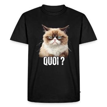Chat en colère drôle quoi ? meme propriétaire de - T-shirt Premium bio Homme - noir - Devant - Nico (187cm)
