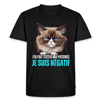 J'ai fait tester ma patience je suis négatif chat - T-shirt Premium bio Homme - noir - Devant - Nico (187cm)
