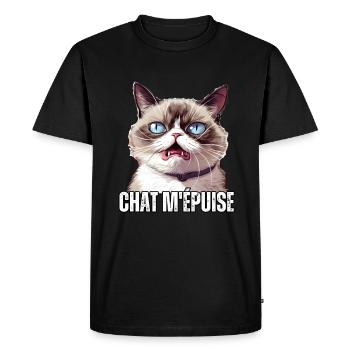 chat m'épuise jeu de mot humour fatigué démotivé - T-shirt Premium bio Homme - noir - Devant - Nico (187cm)