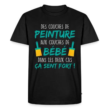 Annonce Grossesse Papa Peintre Bâtiment Humour - T-shirt Premium bio Homme - noir - Devant - Nico (187cm)