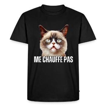 Cadeau Humour propriétaire chat me chauffe pas - T-shirt Premium bio Homme - noir - Devant - Nico (187cm)