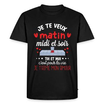 Cadeau St Valentin Femme Homme Je t aime - T-shirt Premium bio Homme - noir - Devant - Nico (187cm)