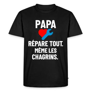 Papa répare tout même les chagrins fête des pères - T-shirt Premium bio Homme - noir - Devant - Nico (187cm)