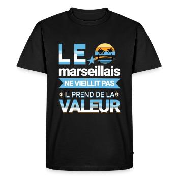 Le Marseillais Ne Vieillis Pas - T-shirt Premium bio Homme - noir - Devant - Nico (187cm)
