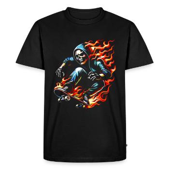 Squelette de crâne sur skateboard - T-shirt Premium bio Homme - noir - Devant - Nico (187cm)