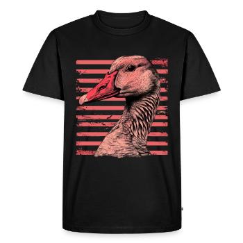 Goose with vintage pink stripes - Men's Premium Organic T-Shirt - black - Front - Nico (187cm)