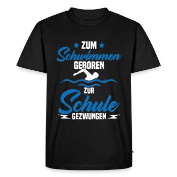 Né pour nager Forcé d'aller à l'école - T-shirt Premium bio Homme - noir - Devant - Nico (187cm)