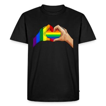 Hands with Heart Flag Pride LGBT - Men's Premium Organic T-Shirt - black - Front - Nico (187cm)