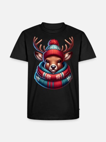 Winter Rentier - Männer Premium Bio T-Shirt - Schwarz