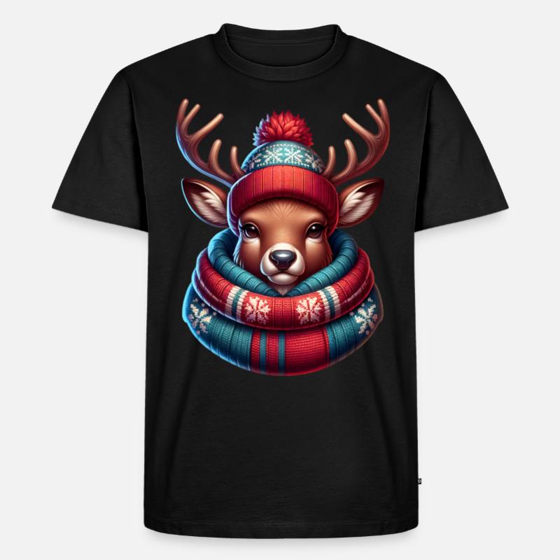 Winter Rentier - Männer Premium Bio T-Shirt - Schwarz