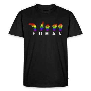 Show your PRIDE. HUMAN - RESPECT - Show of hands - Men's Premium Organic T-Shirt - black - Front - Nico (187cm)