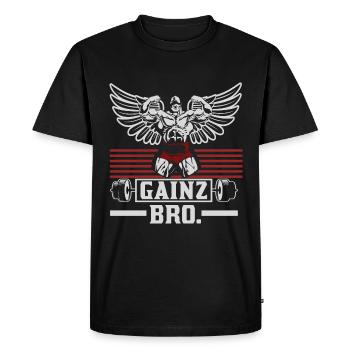 Bodybuilder Gainz Bro. Gym T-Shirt - Men's Premium Organic T-Shirt - black - Front - Nico (187cm)