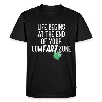 Drôle de pet disant FIN DE VOTRE COMFARTZONE - T-shirt Premium bio Homme - noir - Devant - Nico (187cm)