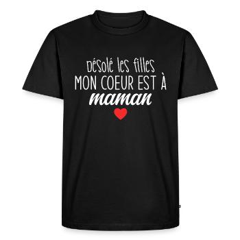 Mon Cœur Appartient à Maman Humour Tendre & Assumé - T-shirt Premium bio Homme - noir - Devant - Nico (187cm)
