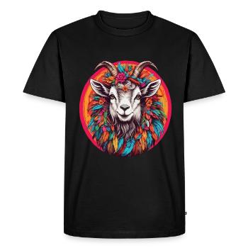Chèvre Billy avec coiffe de plumes et fleurs - T-shirt Premium bio Homme - noir - Devant - Nico (187cm)