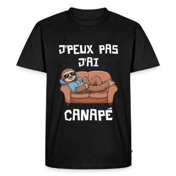 J'peux Pas J'ai Canapé | Animal Paresseux - T-shirt Premium bio Homme - noir - Devant - Nico (187cm)
