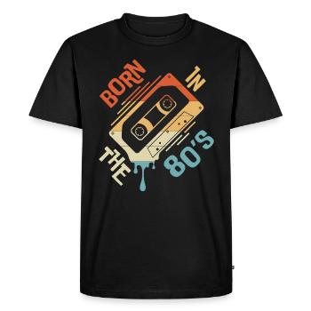 Né dans les années 80 - T-shirt Premium bio Homme - noir - Devant - Nico (187cm)