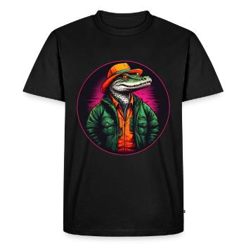 Colorful alligator crocodile with sunglasses and hat - Men's Premium Organic T-Shirt - black - Front - Nico (187cm)