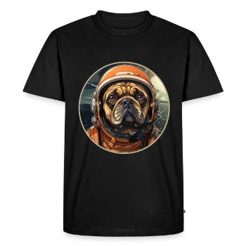 Pug Austronaut - Men's Premium Organic T-Shirt - black - Front - Nico (187cm)