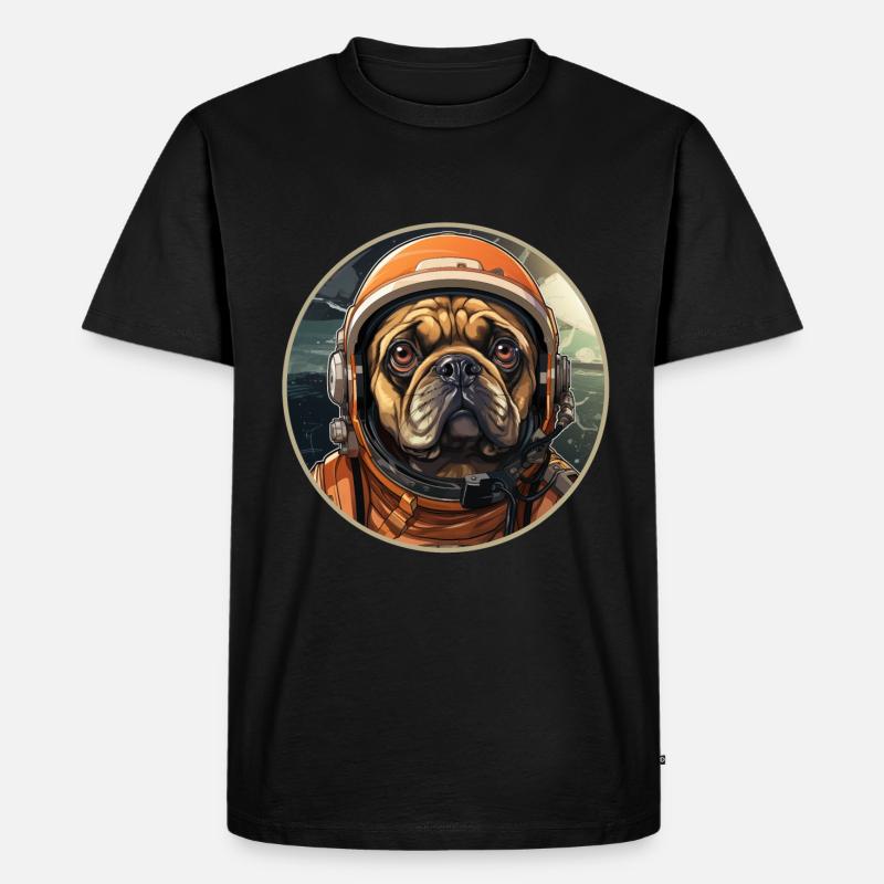 Mops Austronaut - Männer Premium Bio T-Shirt - Schwarz