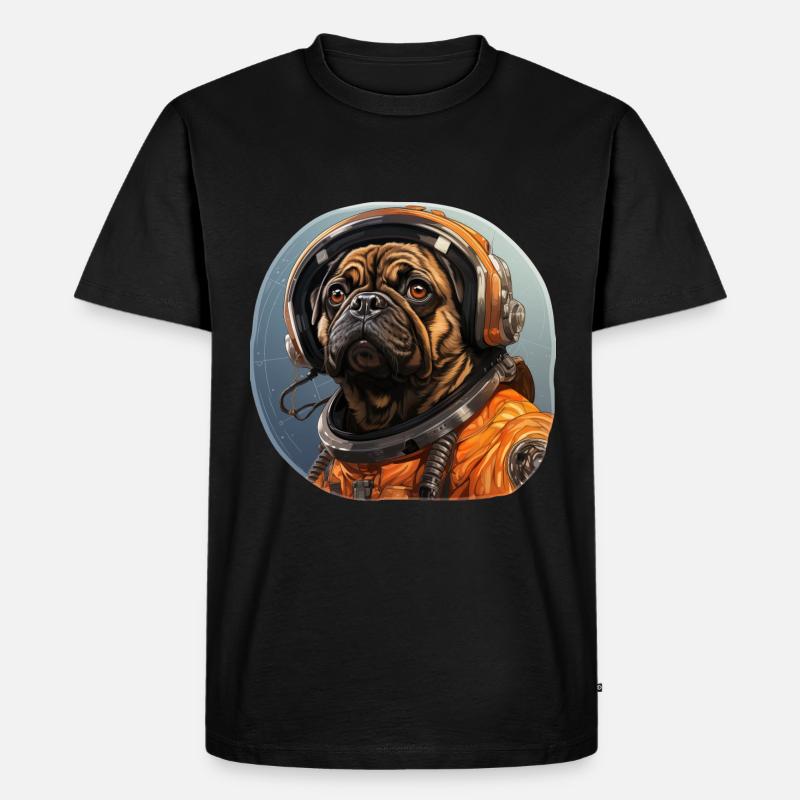 Mops Austronaut - Männer Premium Bio T-Shirt - Schwarz