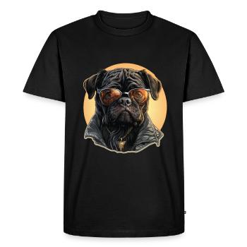 Pug with sunglasses and leather jacket - Men's Premium Organic T-Shirt - black - Front - Nico (187cm)