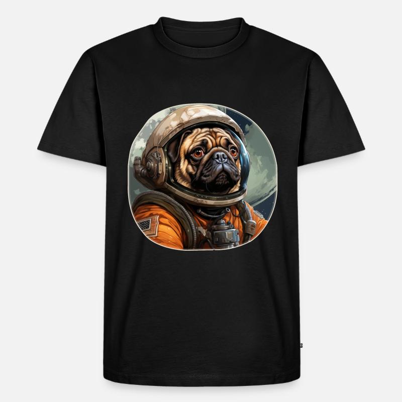 Mops Austronaut - Männer Premium Bio T-Shirt - Schwarz
