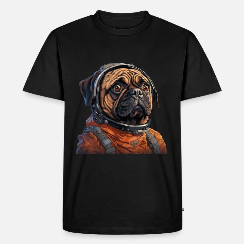 Mops Austronaut - Männer Premium Bio T-Shirt - Schwarz