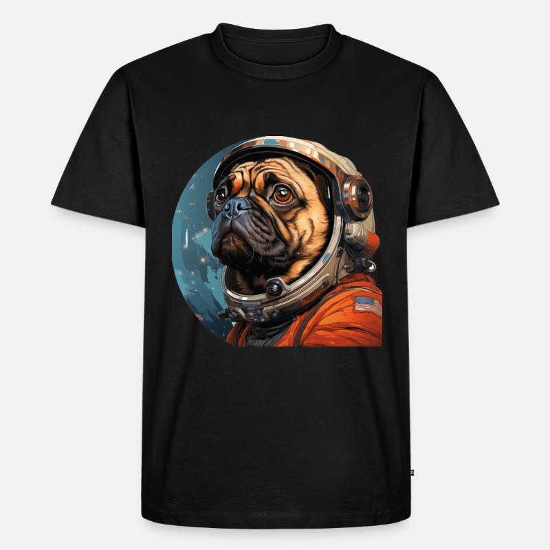 Mops Austronaut - Männer Premium Bio T-Shirt - Schwarz