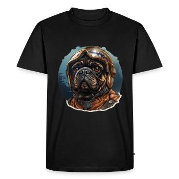 Pug Pilot - Men's Premium Organic T-Shirt - black - Front - Nico (187cm)