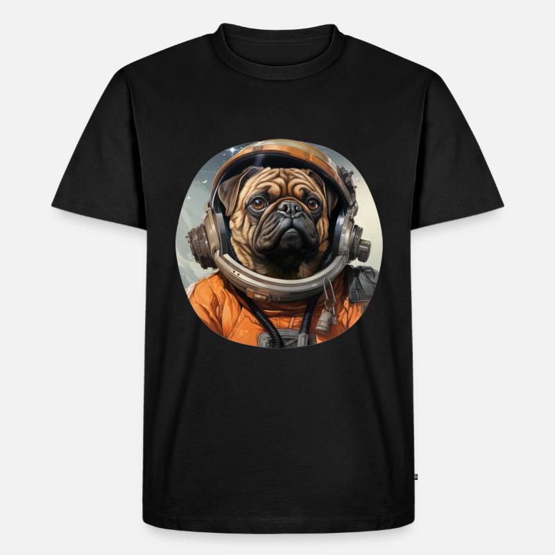 Mops Austronaut - Männer Premium Bio T-Shirt - Schwarz