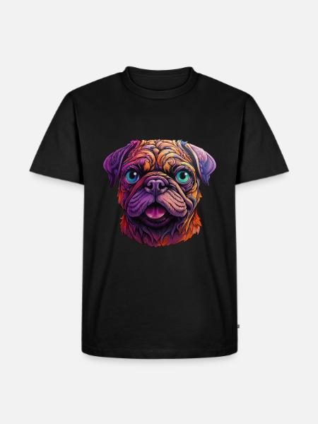 Mops farbenfroh - Männer Premium Bio T-Shirt - Schwarz