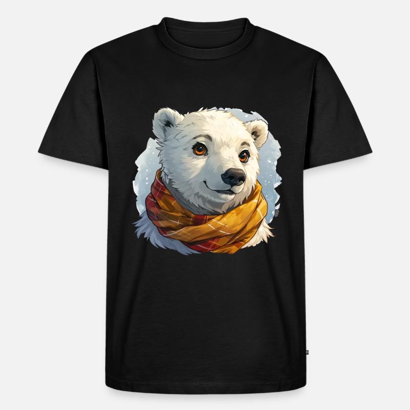 Eisbär mit Schal - Männer Premium Bio T-Shirt - Schwarz