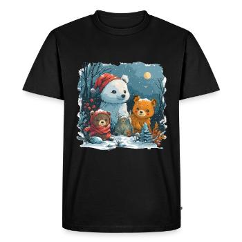 Bonhomme de neige avec ours en peluche - T-shirt Premium bio Homme - noir - Devant - Nico (187cm)