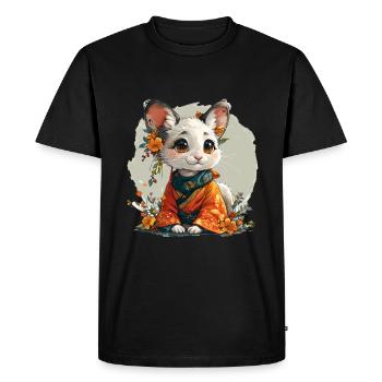 Cute cat with an Asian look - Men's Premium Organic T-Shirt - black - Front - Nico (187cm)