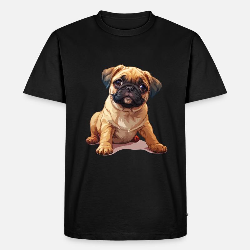 Mops Welpen sitzend - Männer Premium Bio T-Shirt - Schwarz