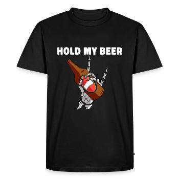 Avec la main d’un squelette tenant une bière - T-shirt Premium bio Homme - noir - Devant - Nico (187cm)