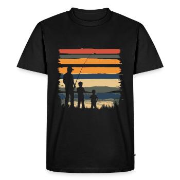 Père et 2 fils pêche pêche vintage - T-shirt Premium bio Homme - noir - Devant - Nico (187cm)
