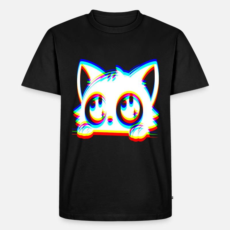 EDM Katze Glitch Style - Männer Premium Bio T-Shirt - Schwarz