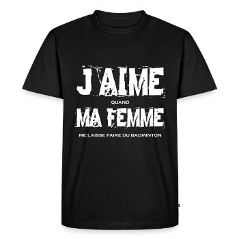 Badminton - J'aime Ma Femme Gift idea - Men's Premium Organic T-Shirt - black - Front - Nico (187cm)