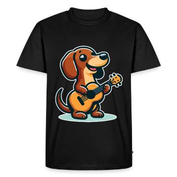 Cute Dachshund playing Guitar - Men's Premium Organic T-Shirt - black - Front - Nico (187cm)