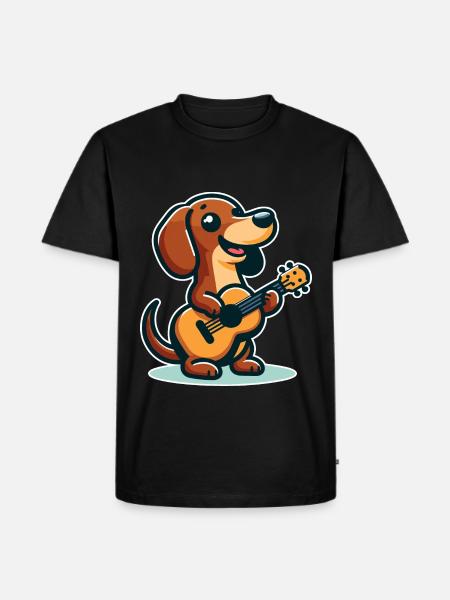 Cute Dachshund playing Guitar - Men's Premium Organic T-Shirt - black