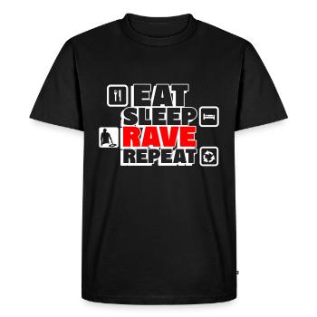 Manger, dormir, délire – combien de fois pouvez-vous le refaire ? - T-shirt Premium bio Homme - noir - Devant - Nico (187cm)