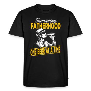 Survivre à la paternité : les chroniques de la bière - T-shirt Premium bio Homme - noir - Devant - Nico (187cm)