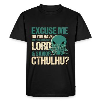 M. &Sauveur Cthulhu Kawaii religion parodie - T-shirt Premium bio Homme - noir - Devant - Nico (187cm)