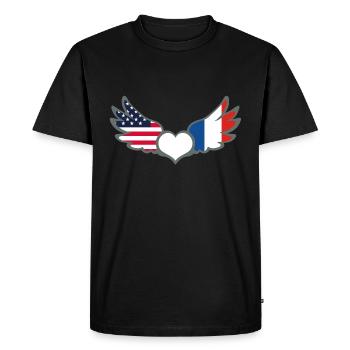 Drapeaux Français et American Flag France USA - T-shirt Premium bio Homme - noir - Devant - Nico (187cm)