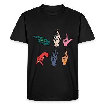 Professeur d’alphabet ASL en langue des signes américaine - T-shirt Premium bio Homme - noir - Devant - Nico (187cm)