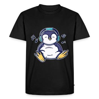 Pingouin dansant Kawaii avec écouteurs et musique - T-shirt Premium bio Homme - noir - Devant - Nico (187cm)